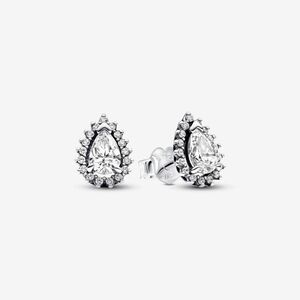 Sparkling Pear/Tear drop Halo Stud Earrings